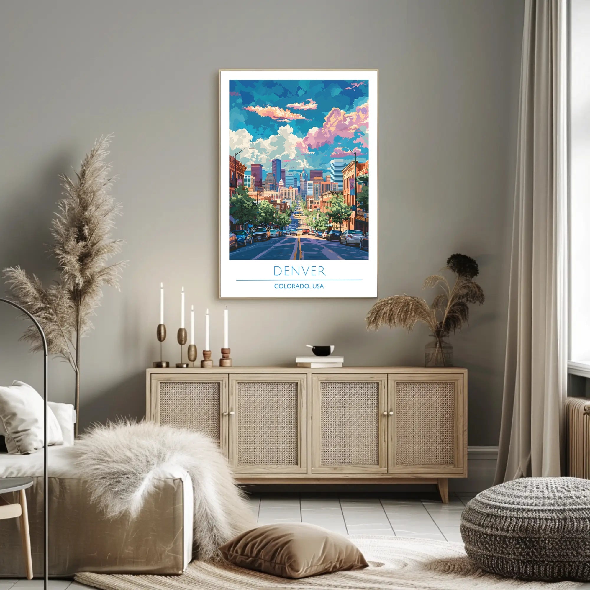 Denver Skyline Vibrance: Modern Urban Cityscape Poster