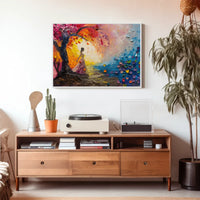 Dreamlike Woman Under Vibrant Abstract Tree Poster