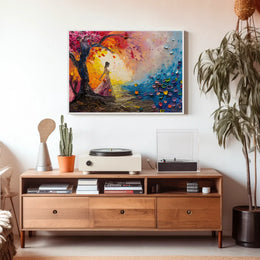 Dreamlike Woman Under Vibrant Abstract Tree Poster