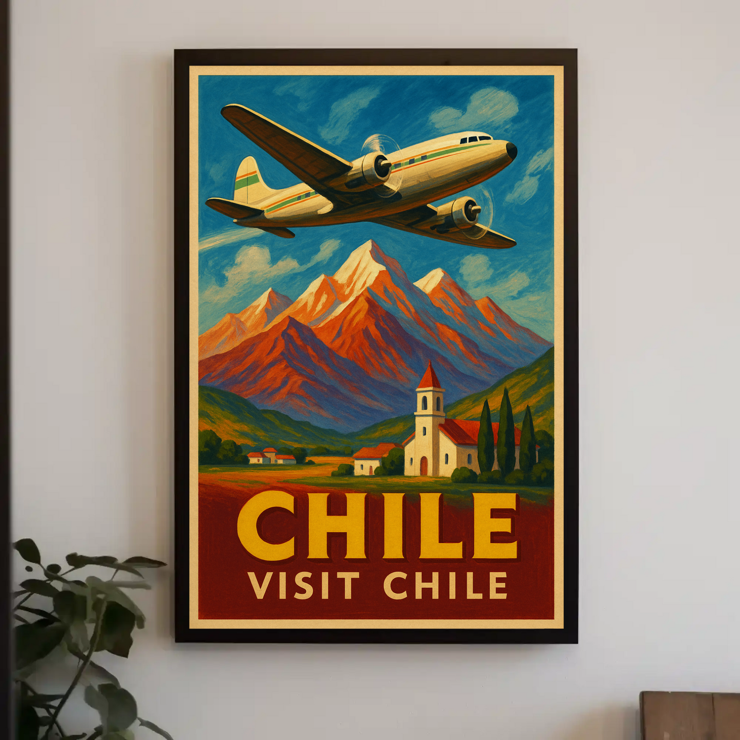Visit Chile Andes Mountains Plane Travel Poster