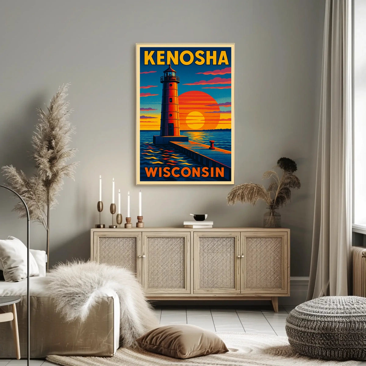 Kenosha Lighthouse at Sunset Poster