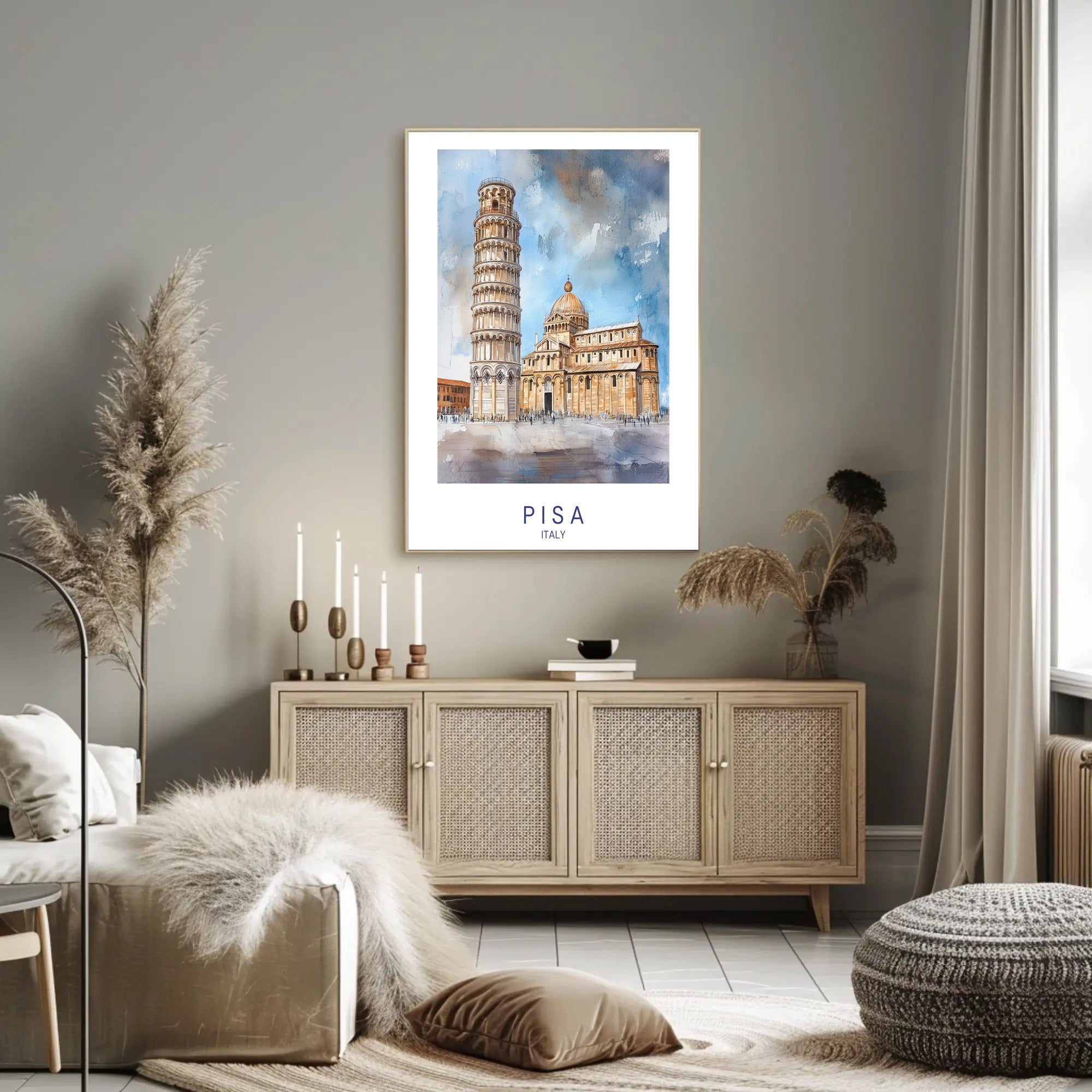 Leaning Tower of Pisa Watercolor Travel Poster PosterGoat