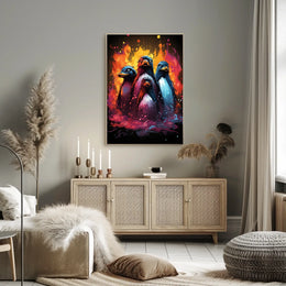 Vibrant Abstract Penguins Poster: Colorful Animal Art