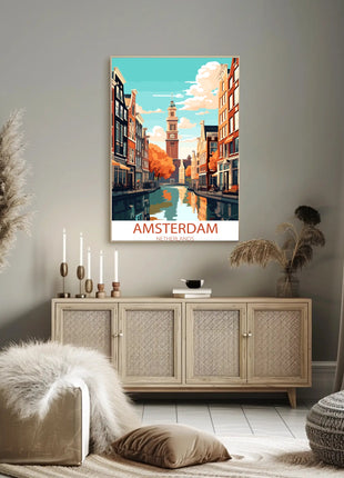 Amsterdam Canals Vintage Travel Poster