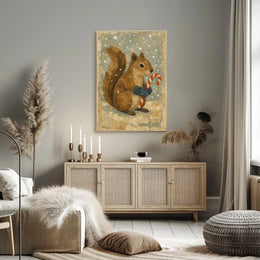 Winter Squirrel With Candy Cane Poster