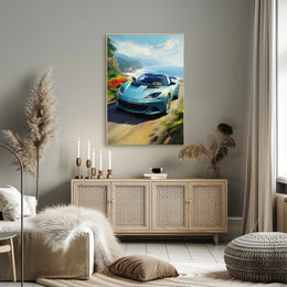Coastal Drive with a Sports Car Poster PosterGoat