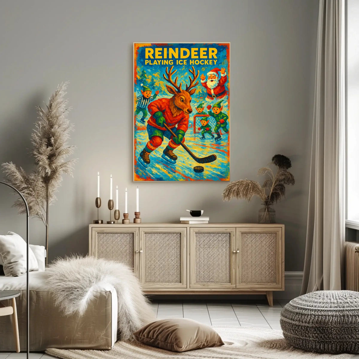 Reindeer Playing Ice Hockey Poster