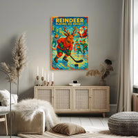 Reindeer Playing Ice Hockey Poster