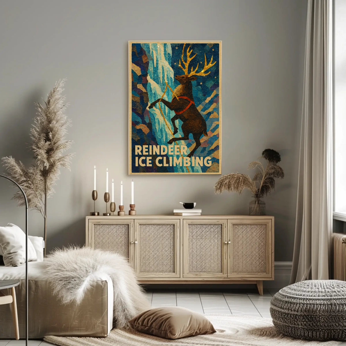 Reindeer Ice Climbing Adventure Fantasy Poster
