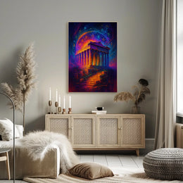 Mystical Ruins Under Cosmic Skies Poster