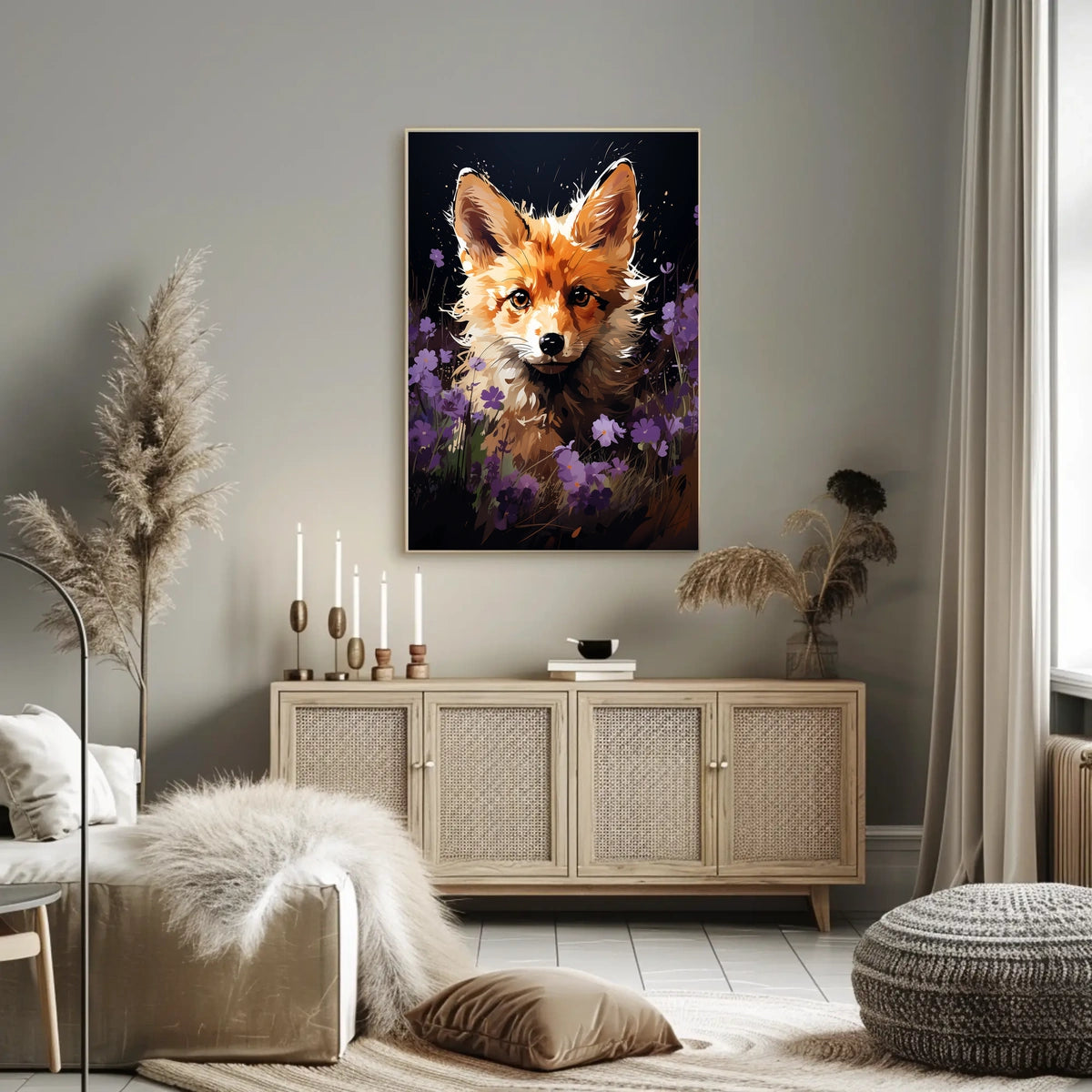 Vivid Fox in Enchanting Floral Wonderland Poster