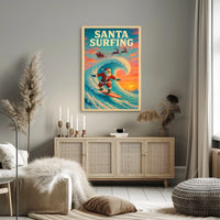 Santa Surfing Christmas Wave Vintage Poster Art
