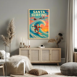 Santa Surfing Christmas Wave Vintage Poster Art