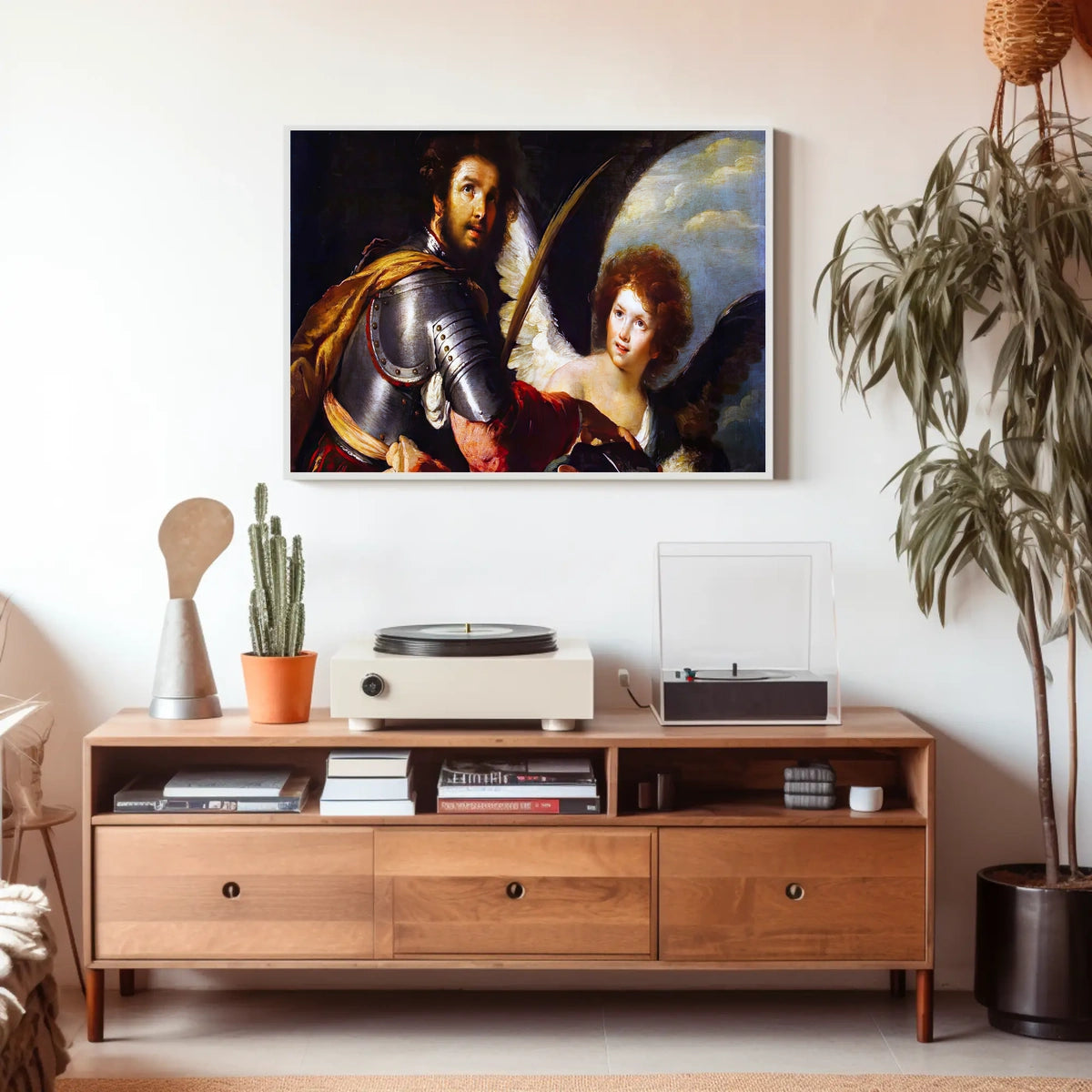 Warrior and Angelic Figure Mythology Scene Fantasy Poster