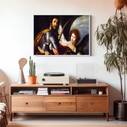 Warrior and Angelic Figure Mythology Scene Fantasy Poster