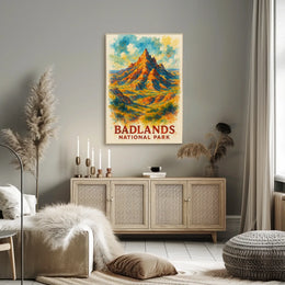 Badlands National Park Vibrant Watercolor Landscape Poster