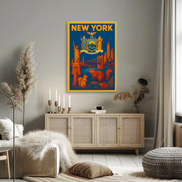 New York City Poster Vintage Landmarks Travel Wall Art