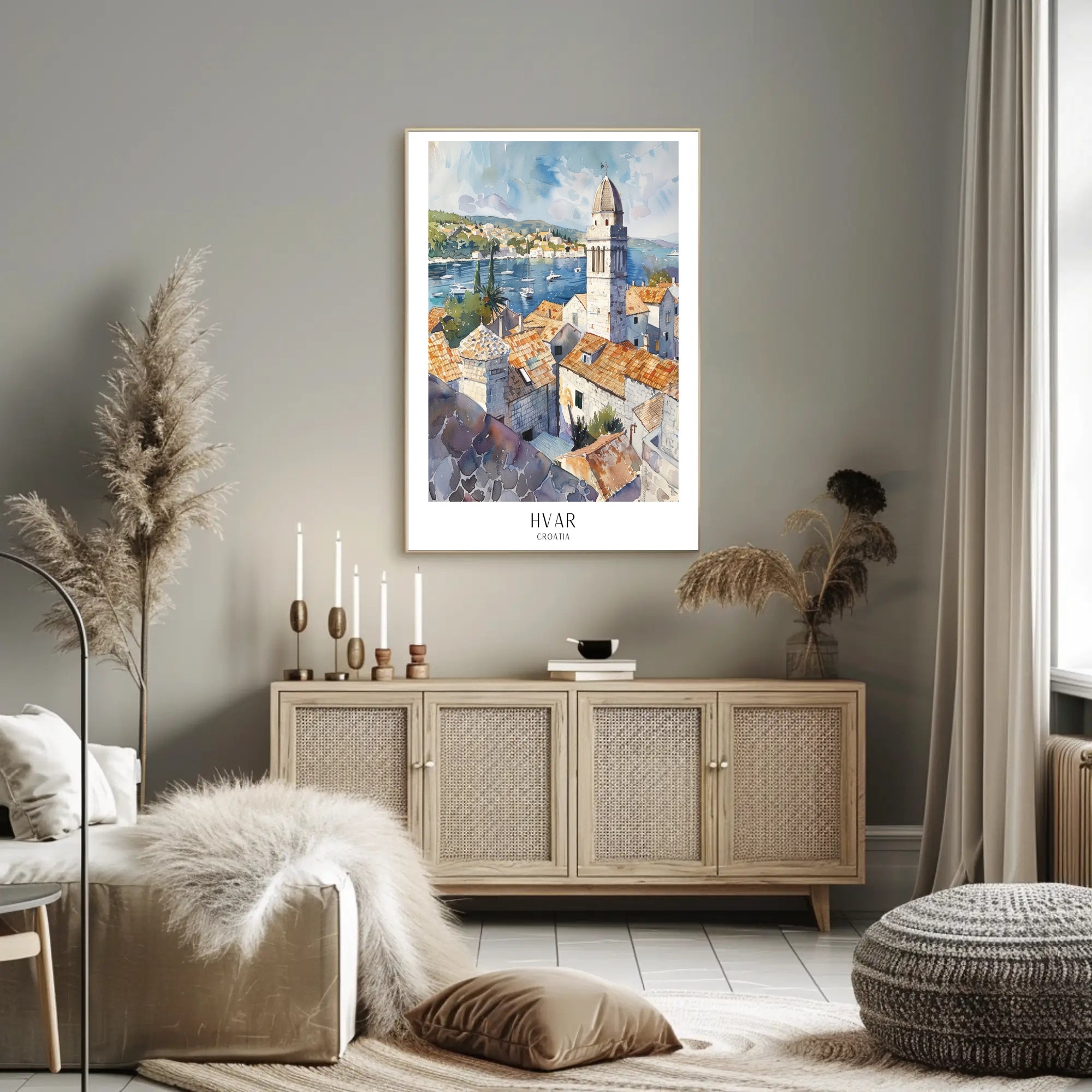 Hvar Croatia Scenic View Watercolor Travel Poster PosterGoat