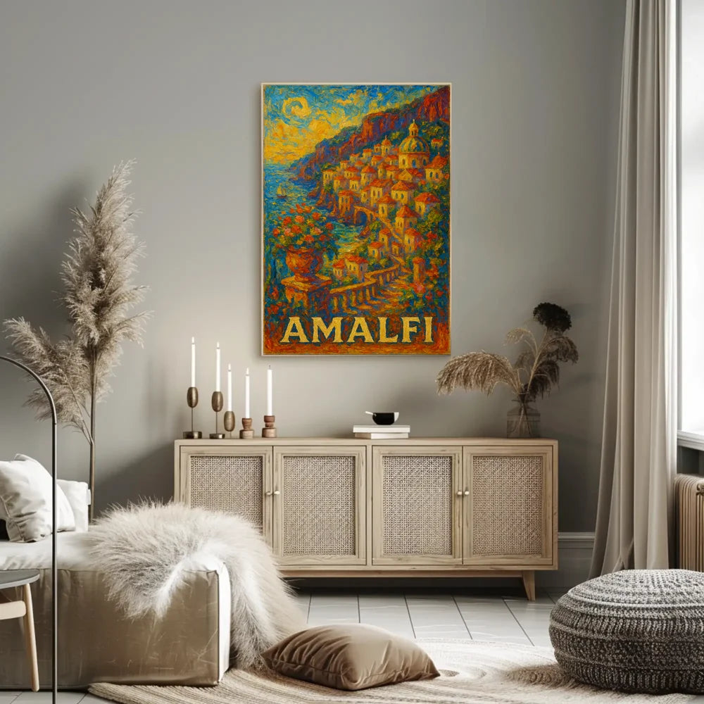 Whimsical Amalfi Coast Poster For Coastal Living Spaces