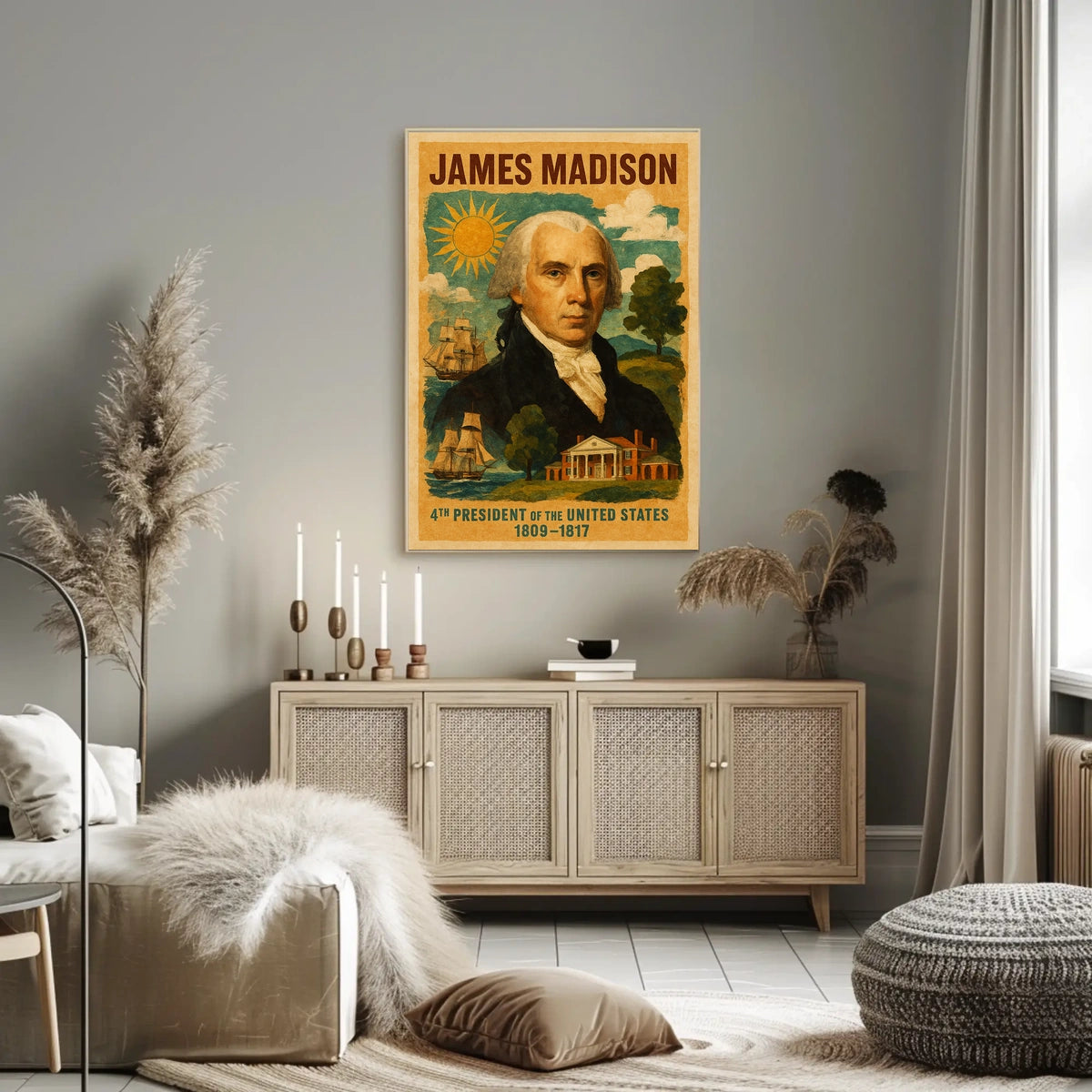 James Madison 4th President of the United States Layered Digital Collage Poster