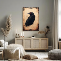 Gothic Raven Illustration with Dark Floral Design Animal Poster