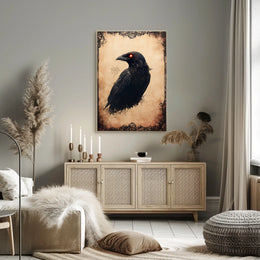 Gothic Raven Illustration with Dark Floral Design Animal Poster