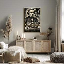 Andrew Johnson 17th President of the United States B & W Comic Sketch Poster