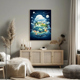 Whimsical Nightscape Poster with Dreamy Bear Creatures