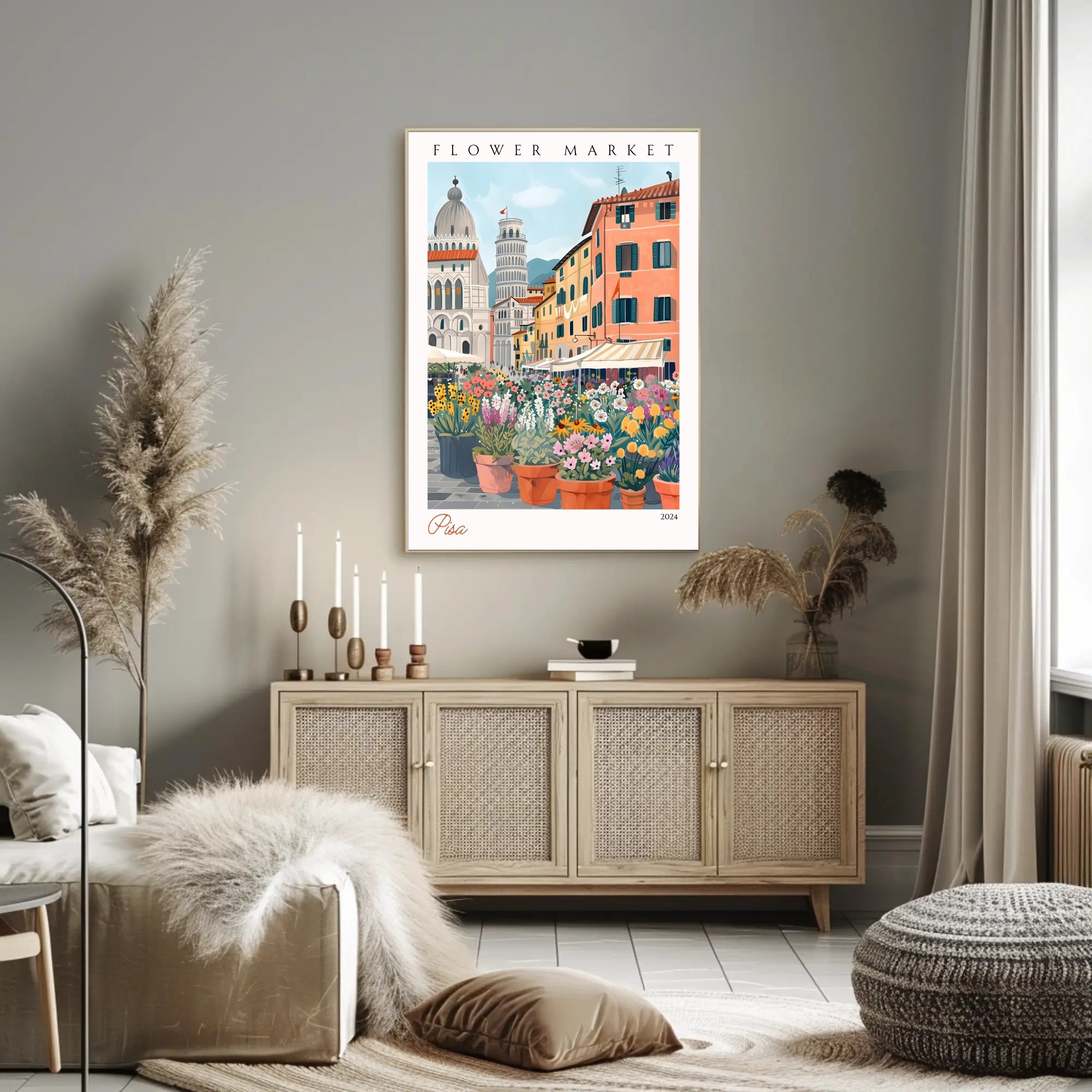 Vibrant Flower Market in Pisa Poster PosterGoat