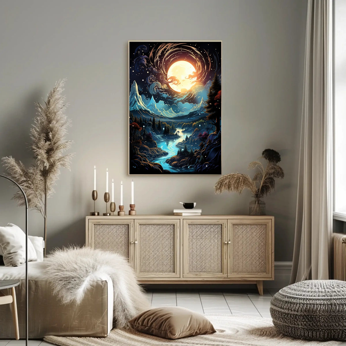 Moonlit Enchantment: Serene Night Landscape Poster