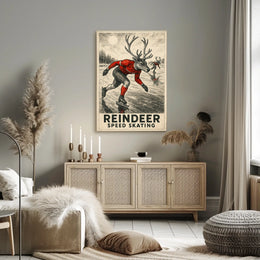 Whimsical Reindeer Skating Vintage Sports Poster