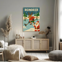 Festive Reindeer Ice Hockey Holiday Sports Poster