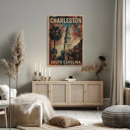 Charleston South Carolina Vintage Coastal Travel Poster