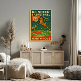 Reindeer Basketball at the North Pole Poster