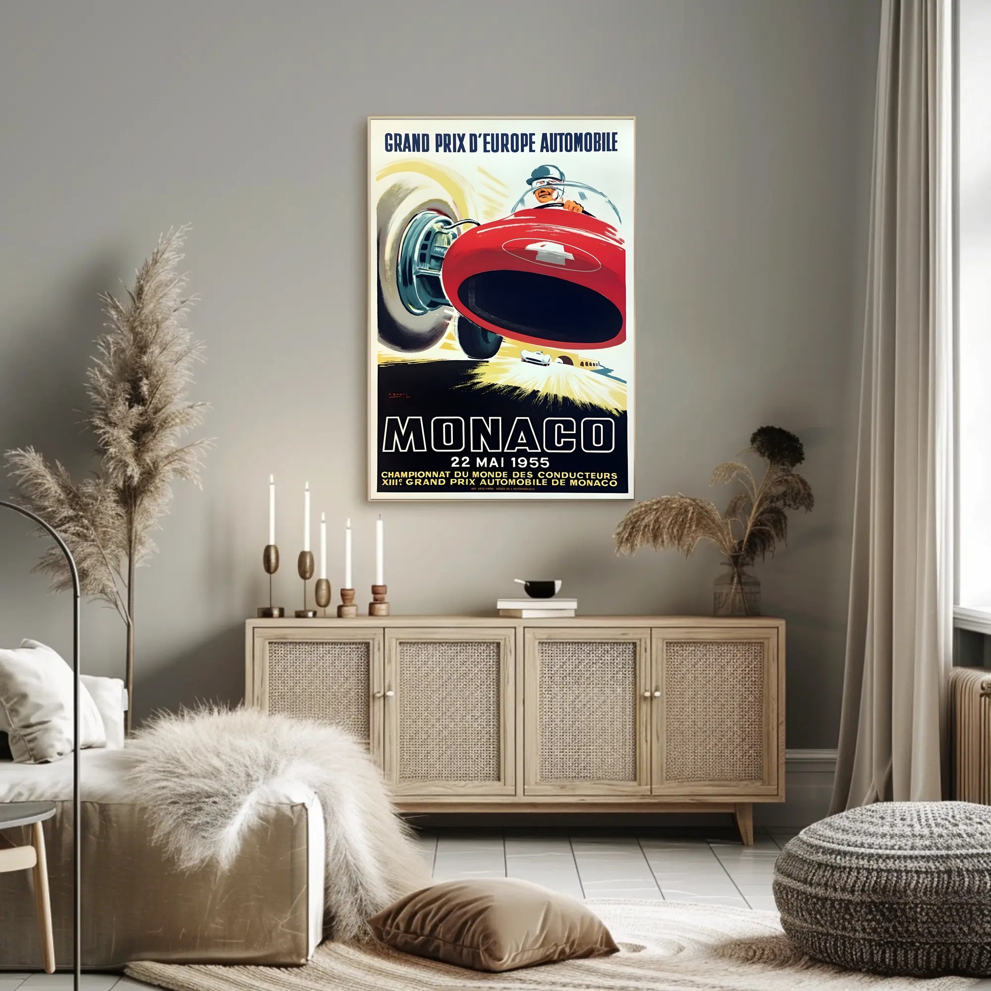 1955 Monaco Grand Prix Travel Poster Art Decor