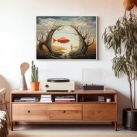 Surreal Dreamscape with Orange Fish Artistic Poster