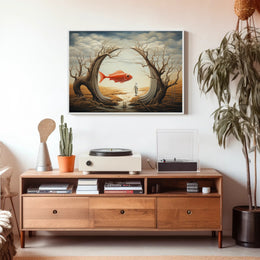 Surreal Dreamscape with Orange Fish Artistic Poster