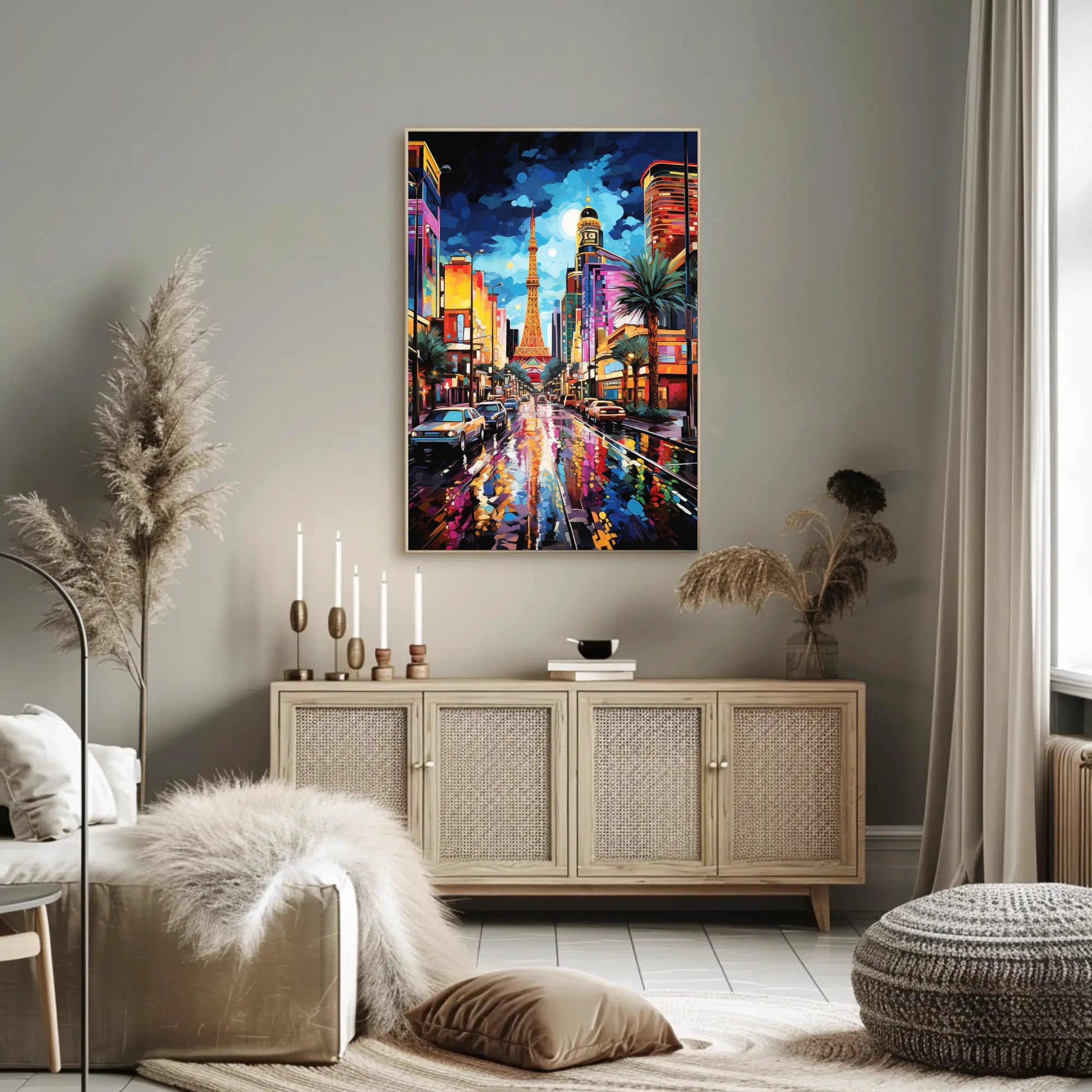 Vibrant Cityscape Nightlife Surreal Parisian Dream Artistic Poster