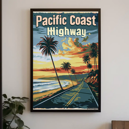 Pacific Coast Highway Sunset Scenic Ocean Drive Travel Poster
