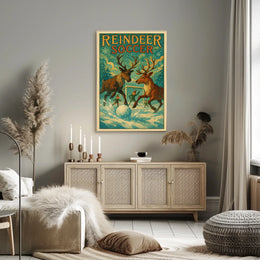 Reindeer Soccer: Whimsical Winter Fantasy Art Poster