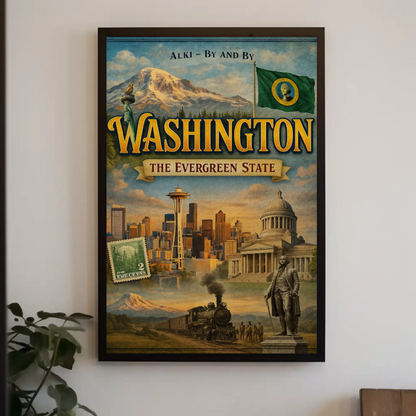 Washington DC White House Capitol Vintage Illustration Travel Poster