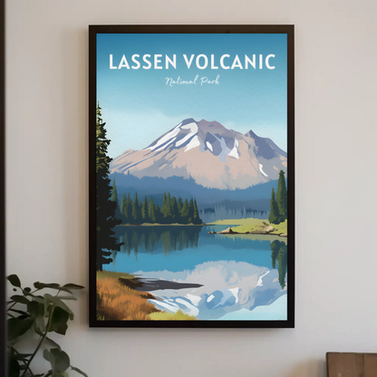 Lassen Volcanic National Park Mountain Lake Nature Travel Poster