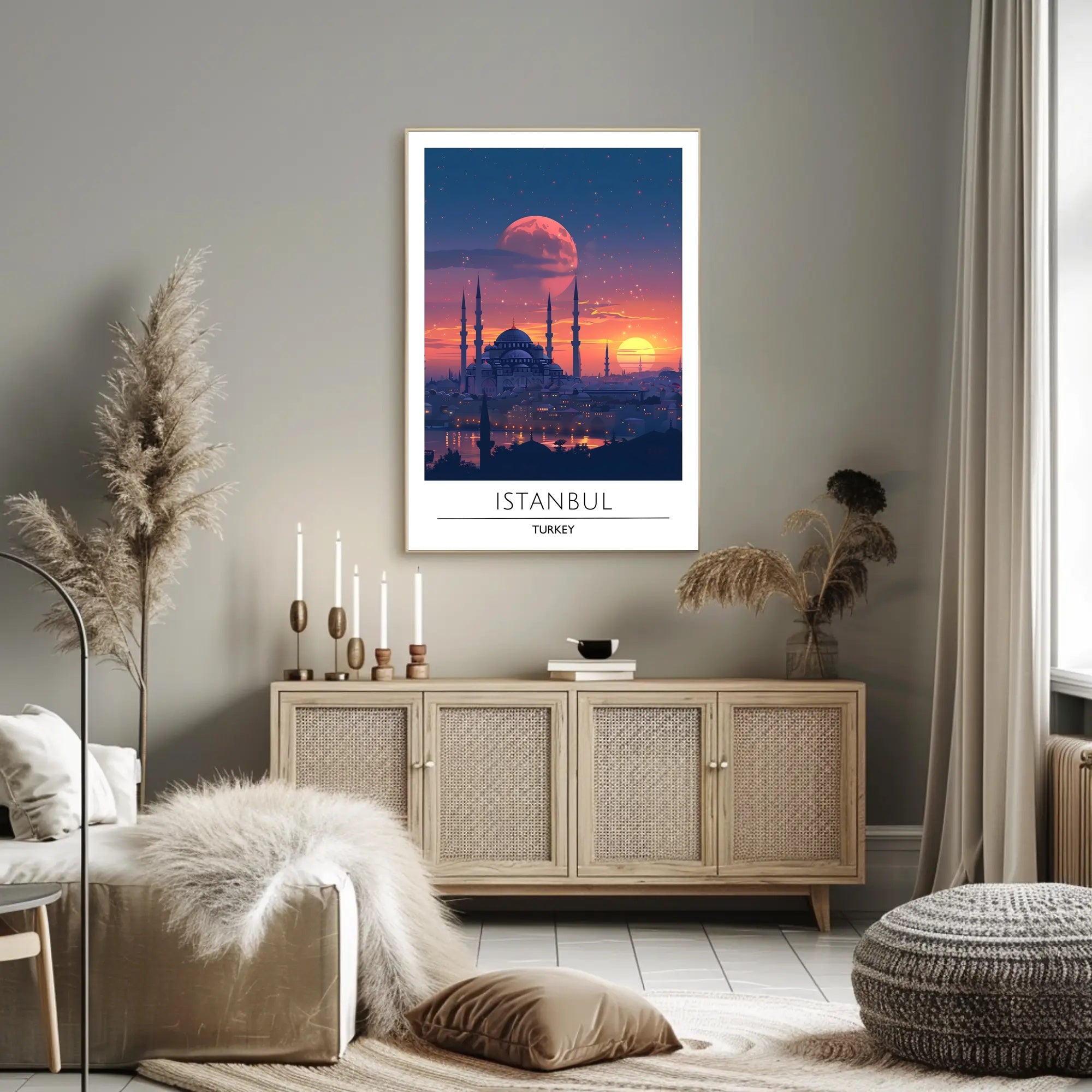 Istanbul's Romantic Sunset Skyline Travel Poster
