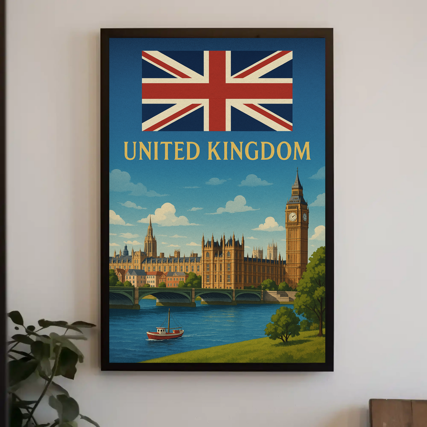 Majestic United Kingdom Iconic Landmarks Vintage-Style Travel Poster