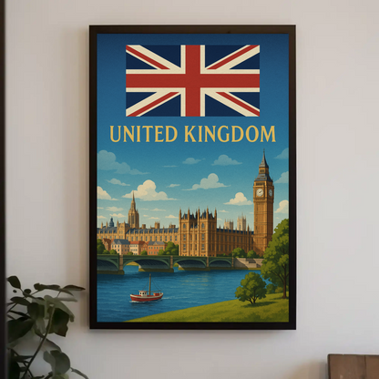Majestic United Kingdom Iconic Landmarks Vintage-Style Travel Poster