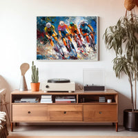 Dynamic Cyclists Racing Impressionistic Art Poster Print