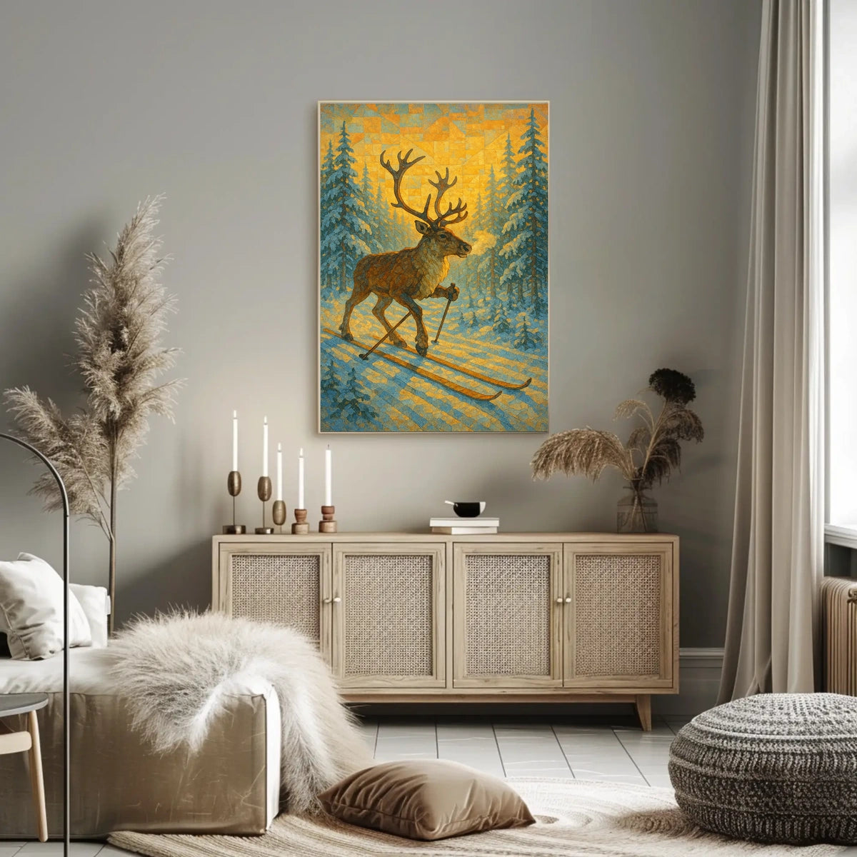 Skiing Reindeer Adventure Poster