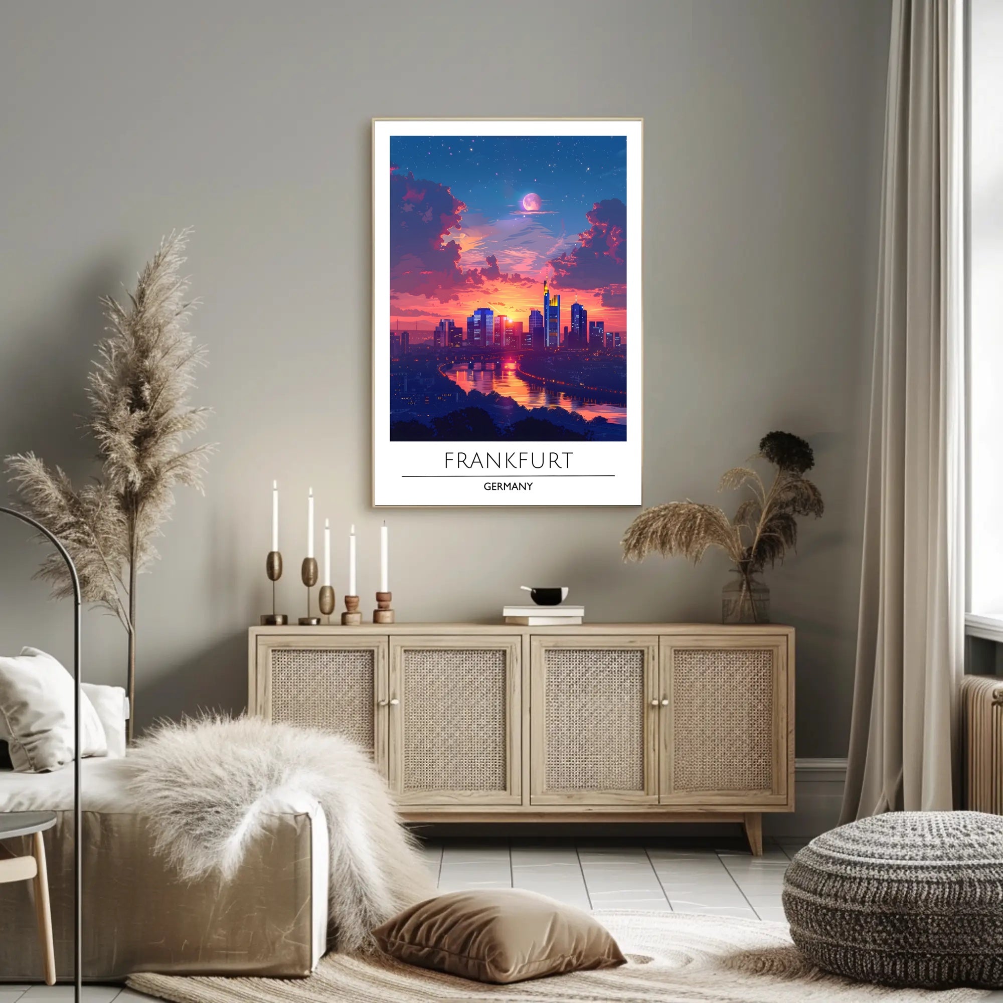 Frankfurt Skyline at Vibrant Sunset Urban or Cityscape Poster