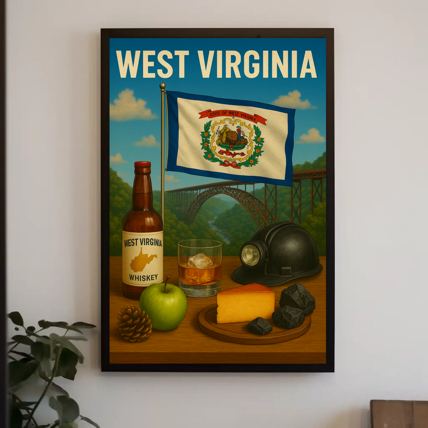 West Virginia Coal Whiskey Cheese Apple Bridge Travel Poster