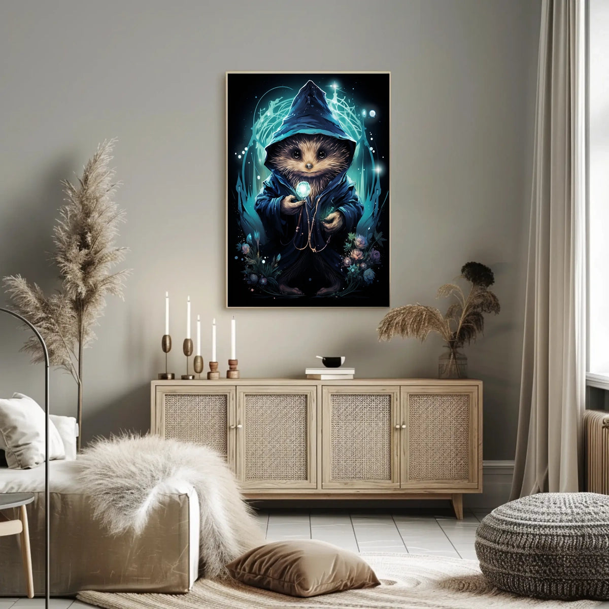Mystical Hedgehog Wizard Fantasy Art Poster